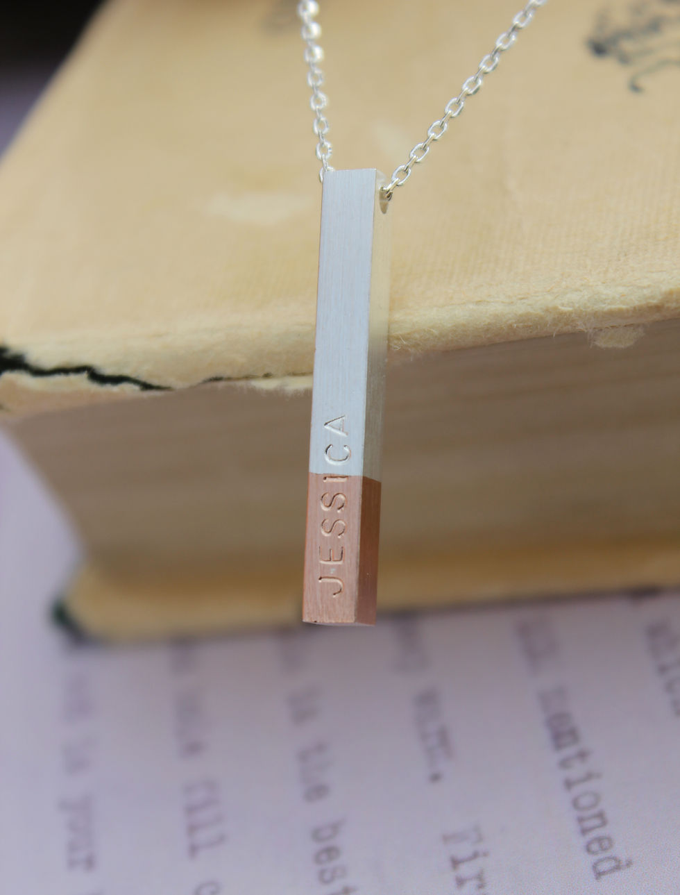 Thumbnail: Personalised Rose Gold Dipped Silver Bar Necklace