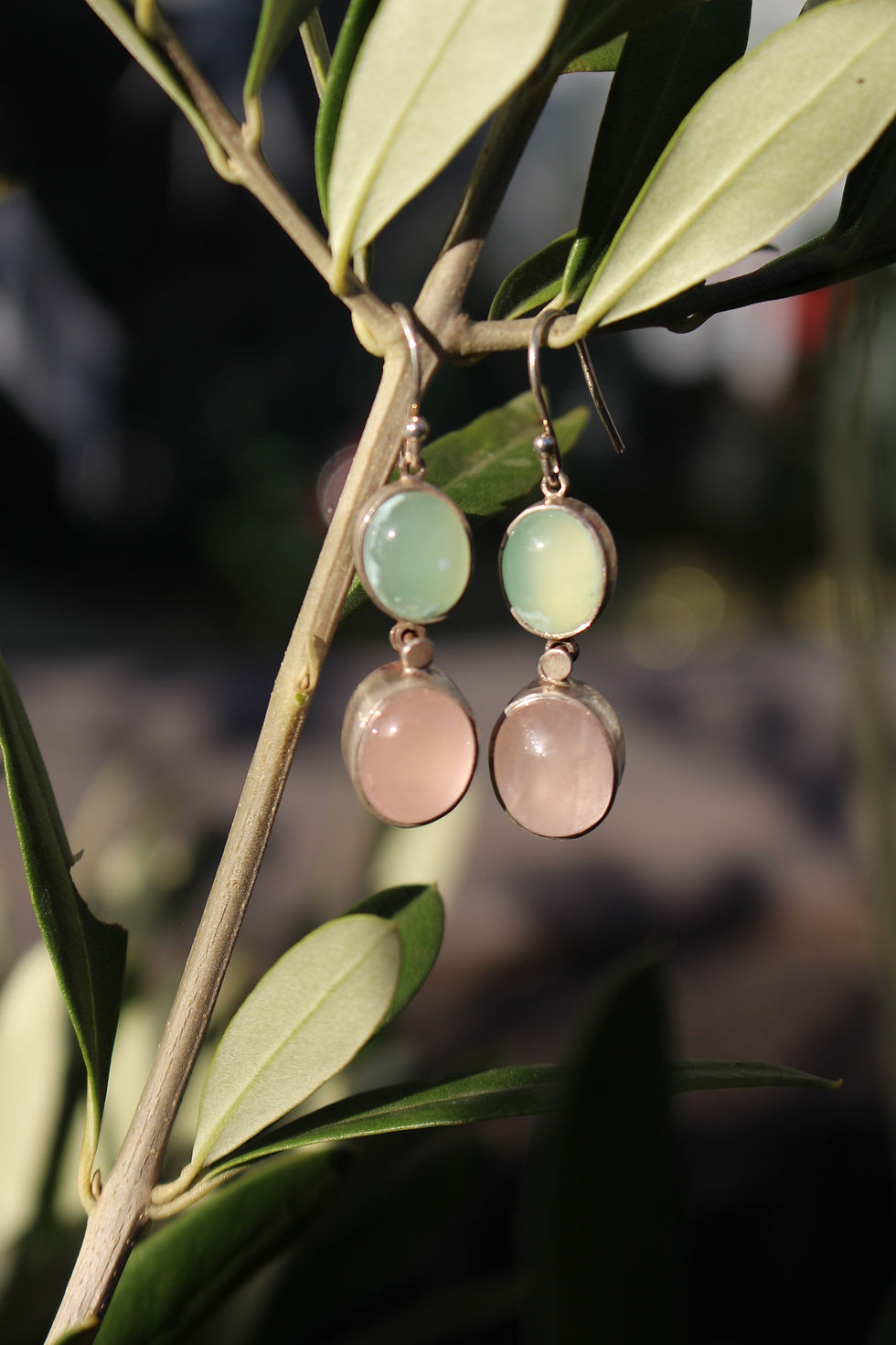 Thumbnail: Silver Confetti Chalcedony & Rose Quartz Drops
