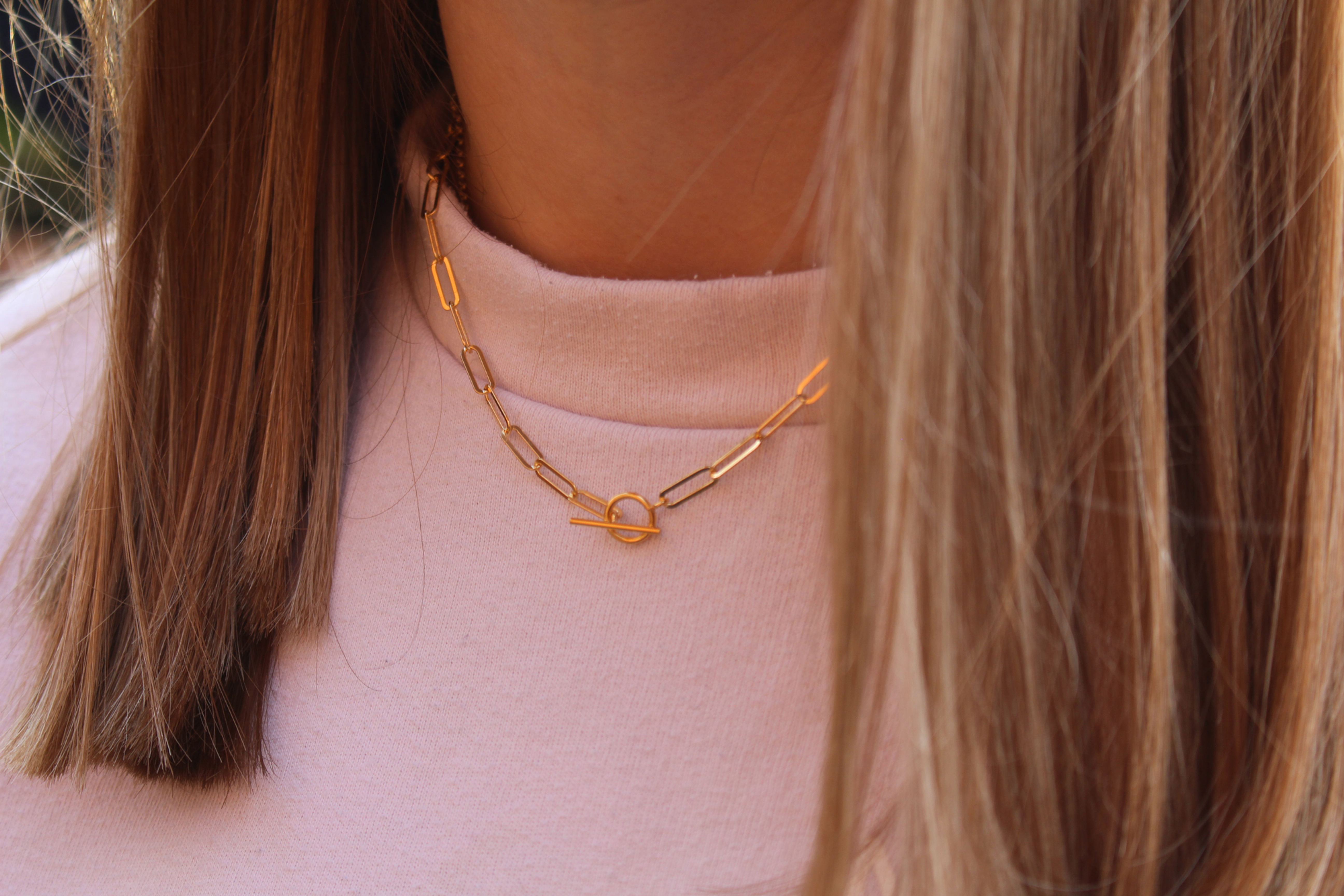 Simple Oval T Bar Gold Necklace