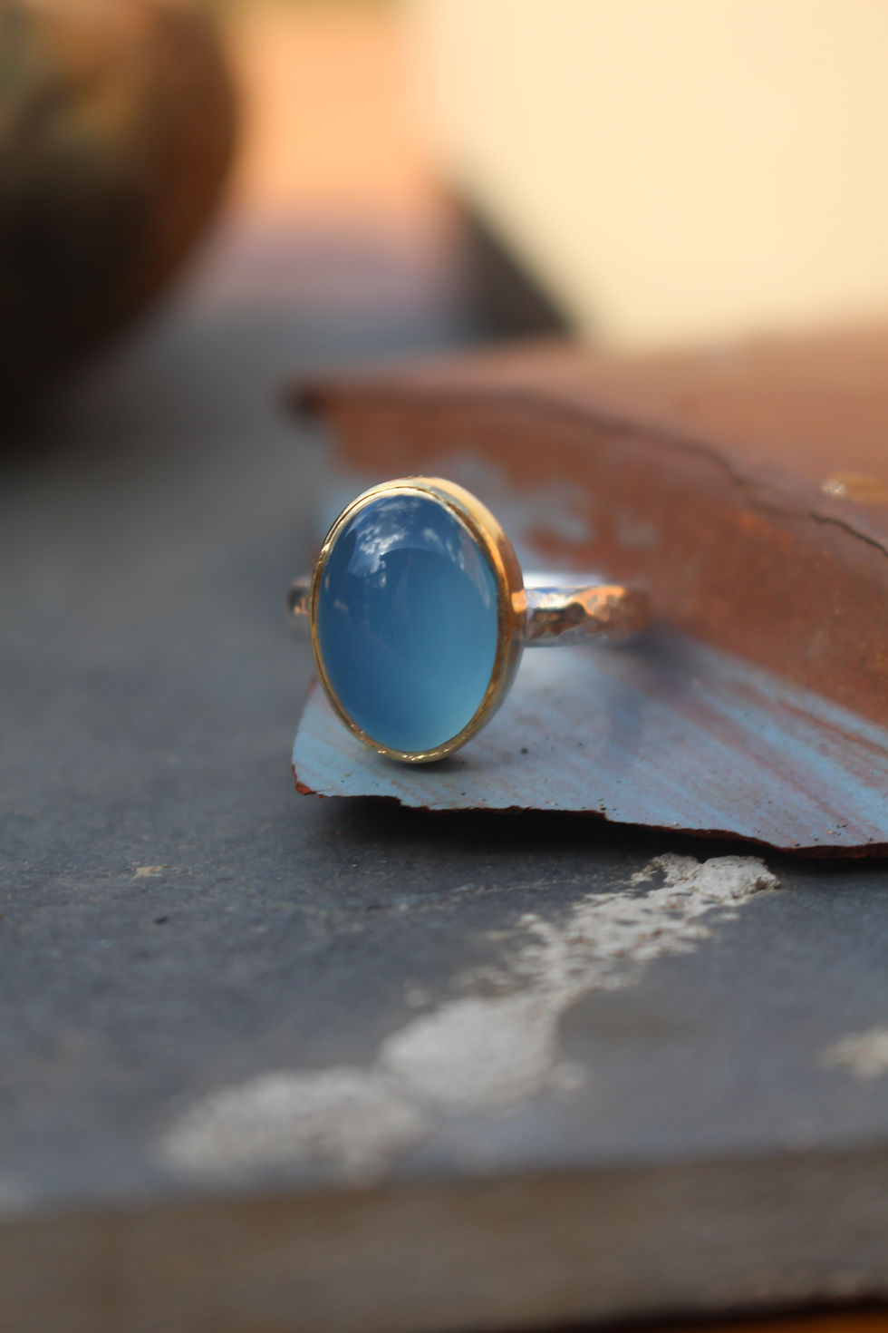 Thumbnail: Silver & Gold Oval Chalcedony Endless Summer Ring