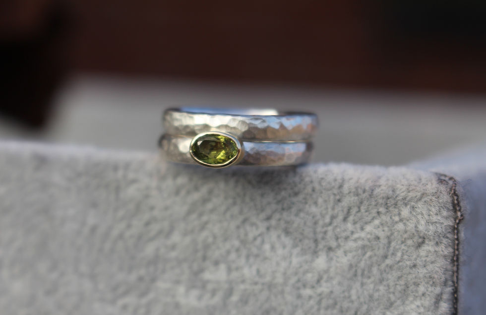 Thumbnail: Silver & Gold Oval Hammered Stone Ring