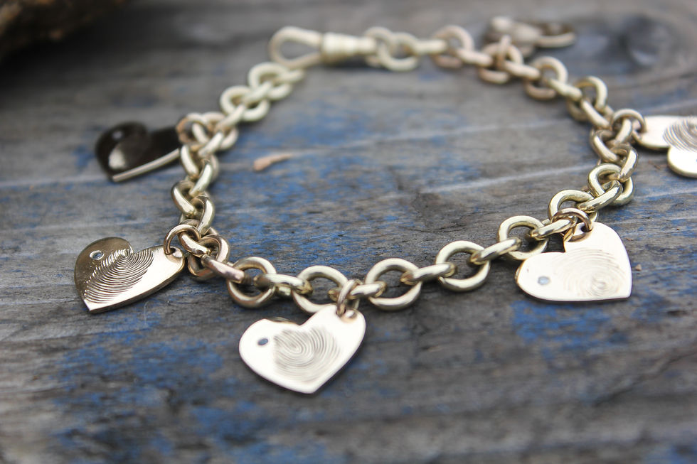 Thumbnail: 9ct Yellow Gold Real Fingerprint Heart Bracelet