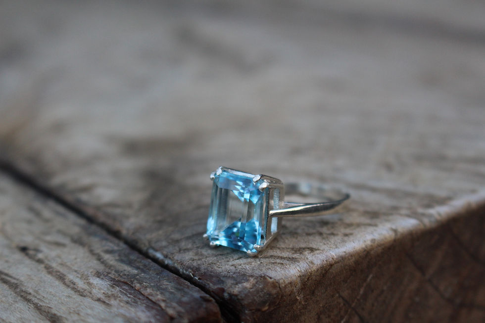Thumbnail: Silver Blue Topaz Art Deco Ring