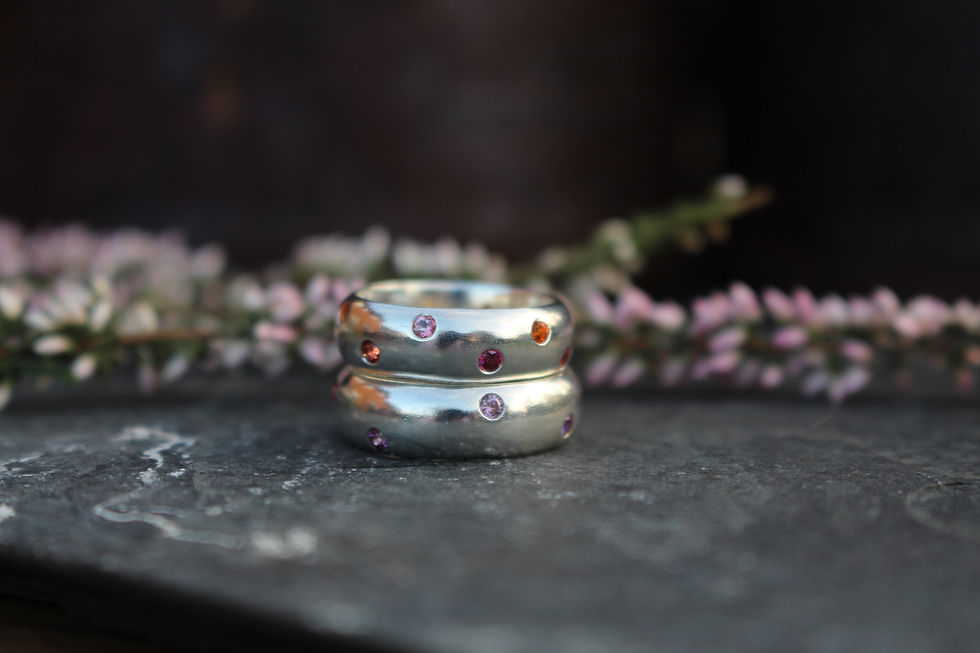 Thumbnail: Silver Flush Set Sunset Wide Band Ring