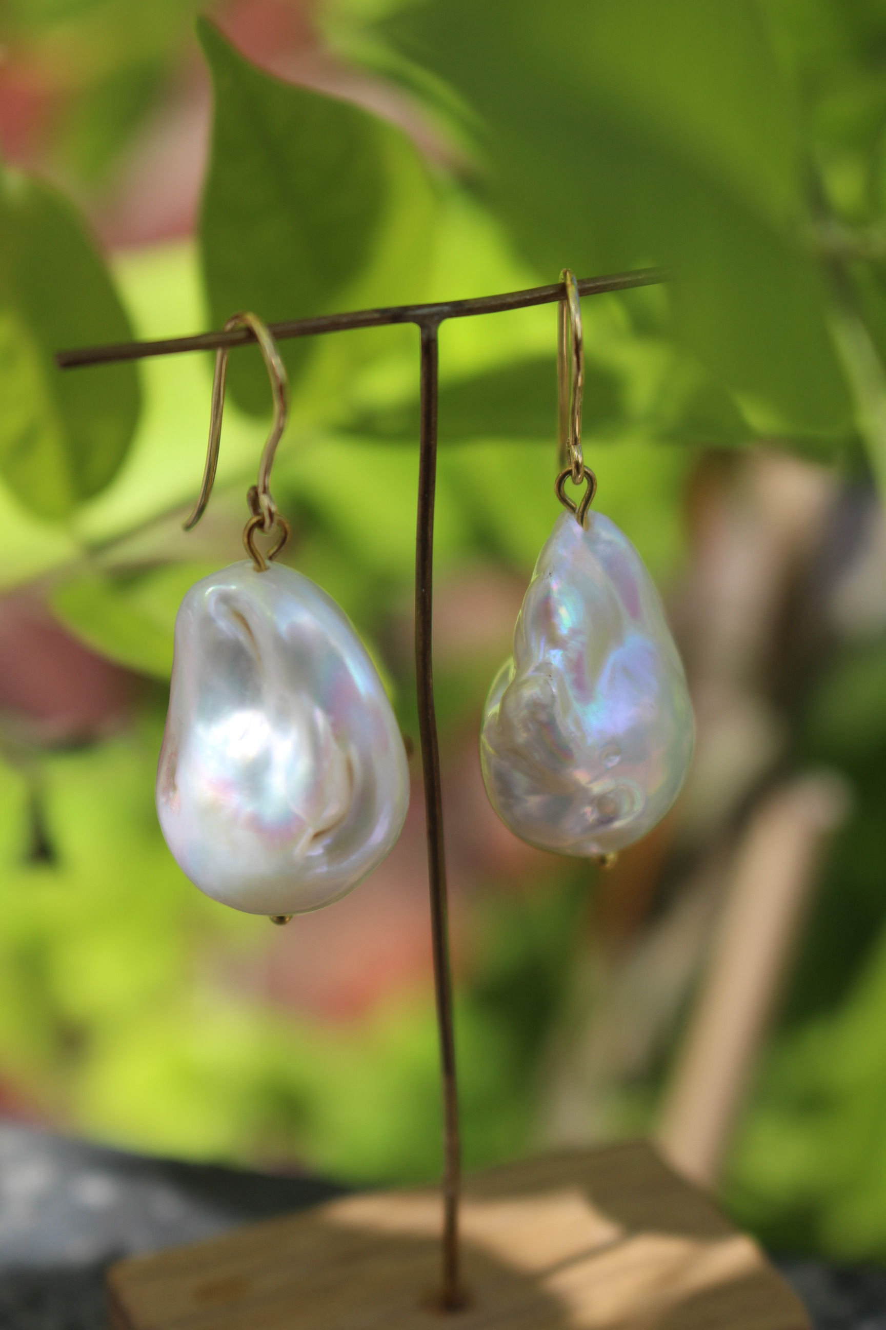 Gold Natural Baroque Pearl Drops