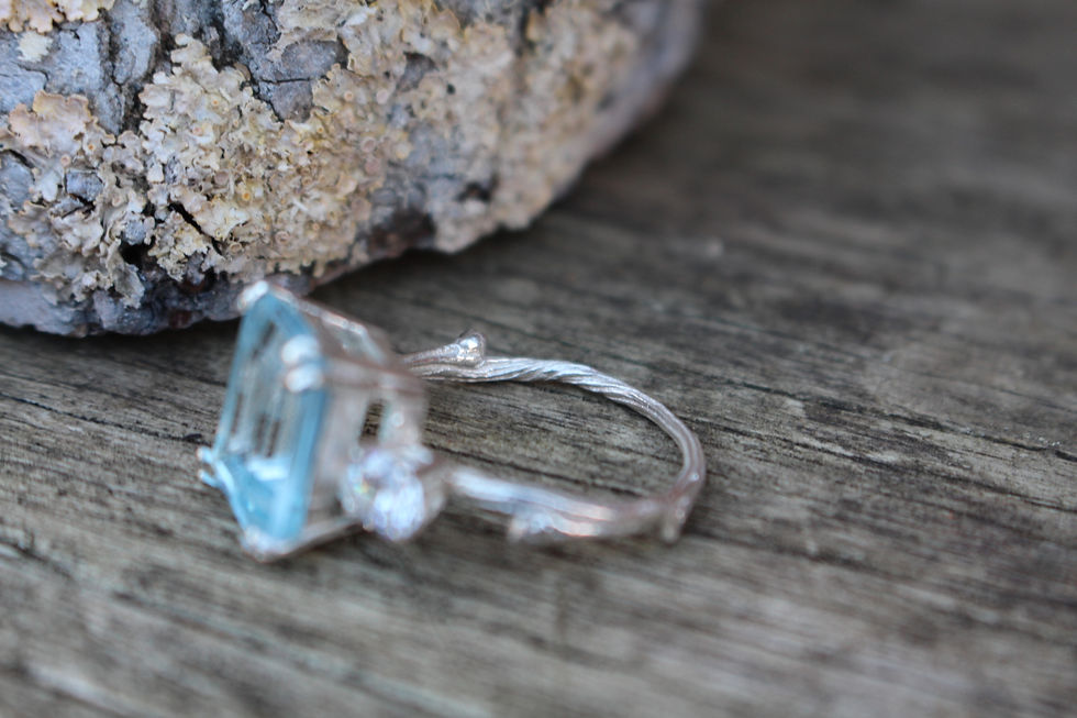 Thumbnail: Silver Blue Topaz 3 Stone Twig  Ring