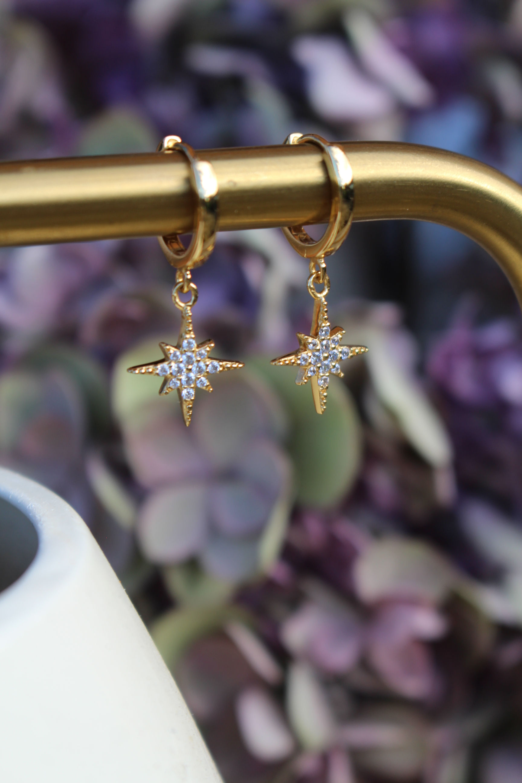 Gold Star Charm Hoops