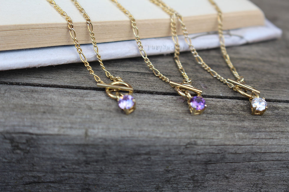 Thumbnail: Gold Figaro T Bar Necklace Clear Stone