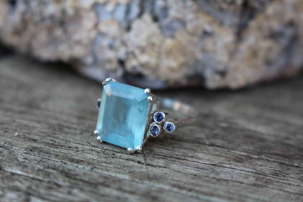Thumbnail: Silver Aquamarine & Sapphire Trefoil Ring