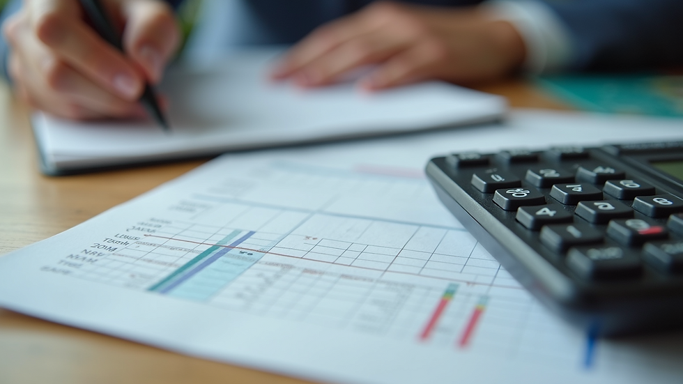 Close-up view of church financial ledger and calculator