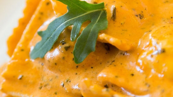 Smoked Salmon Ravioli in Tomato Cream