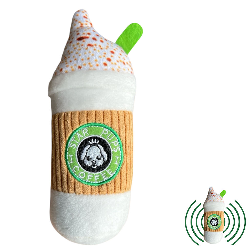 Thumbnail: StarPups coffee plush dog toy with squeak