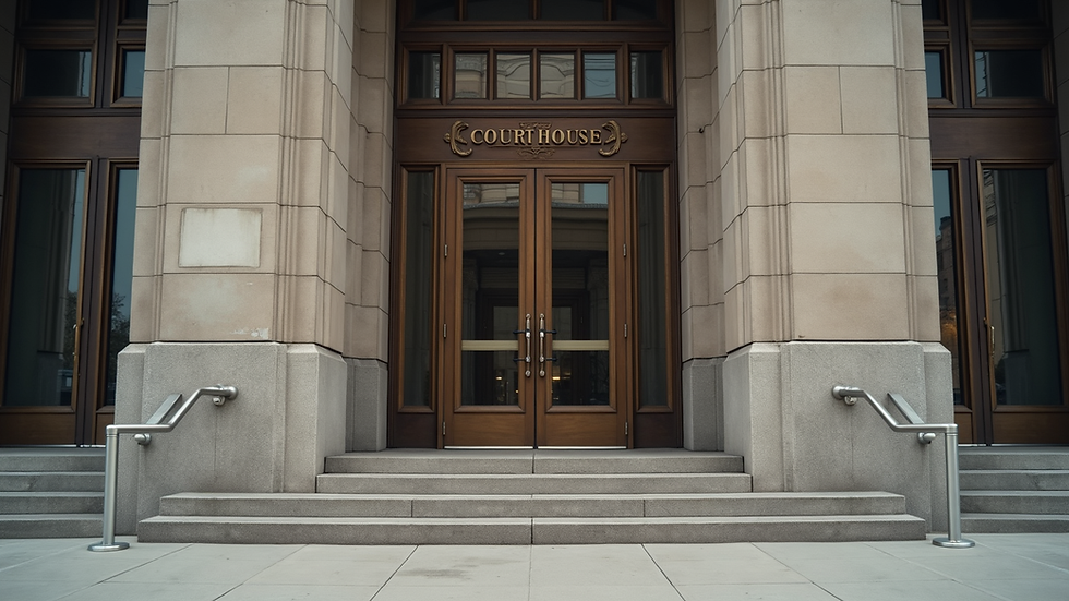 Eye-level view of Dayton courthouse entrance
