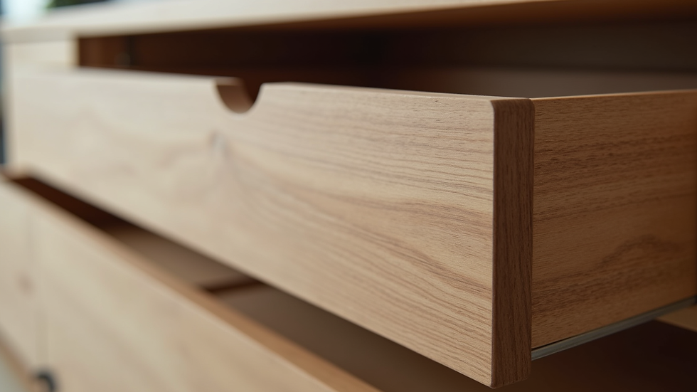 Close-up view of custom cabinetry drawer with dovetail joints