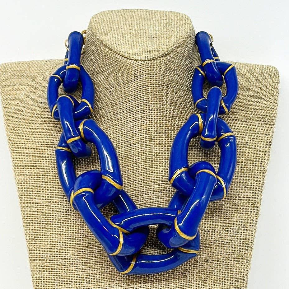 "the Michelle" - Bamboo Link Necklace - Blue