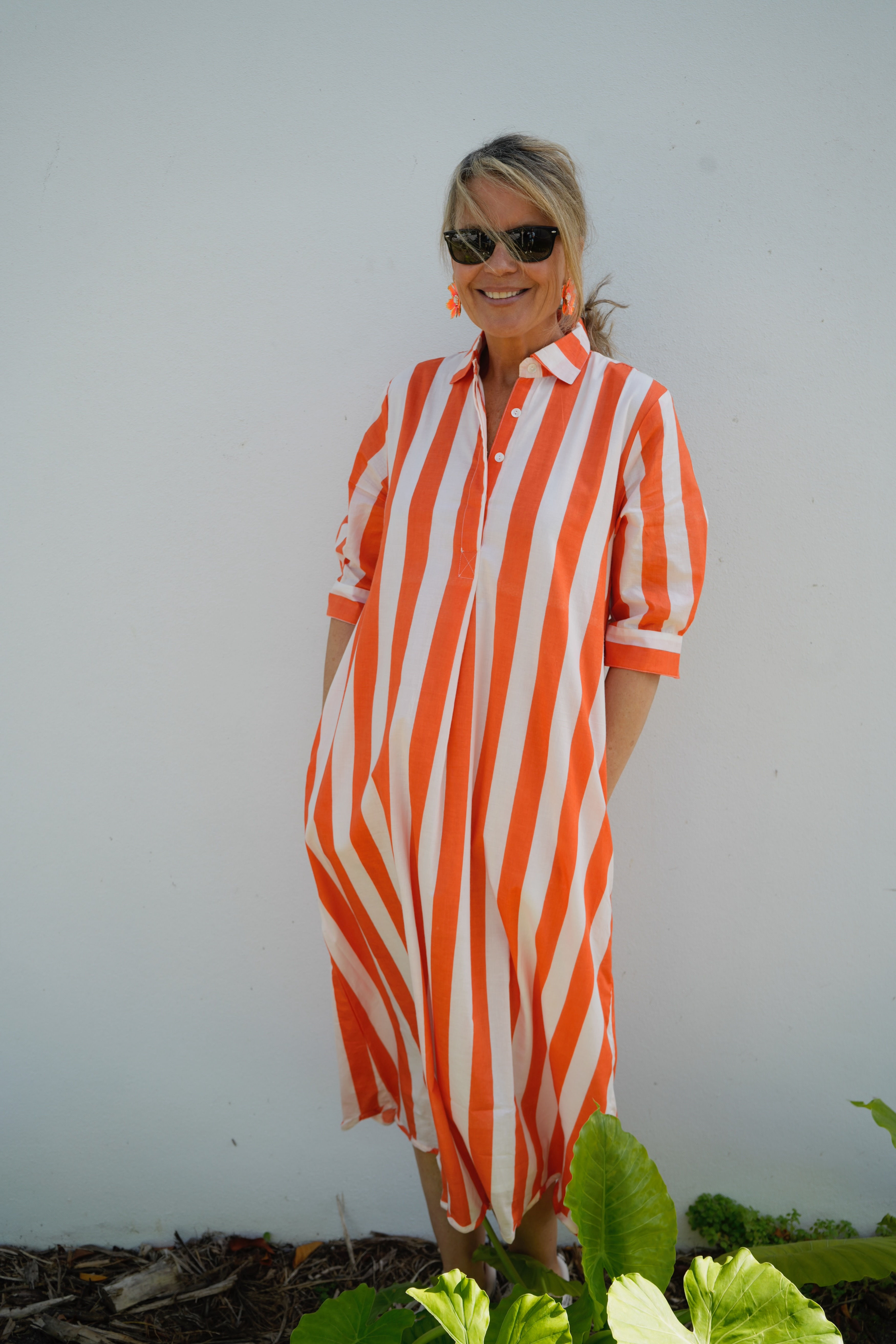 Scallop Molly Dress | Stripe | Orange