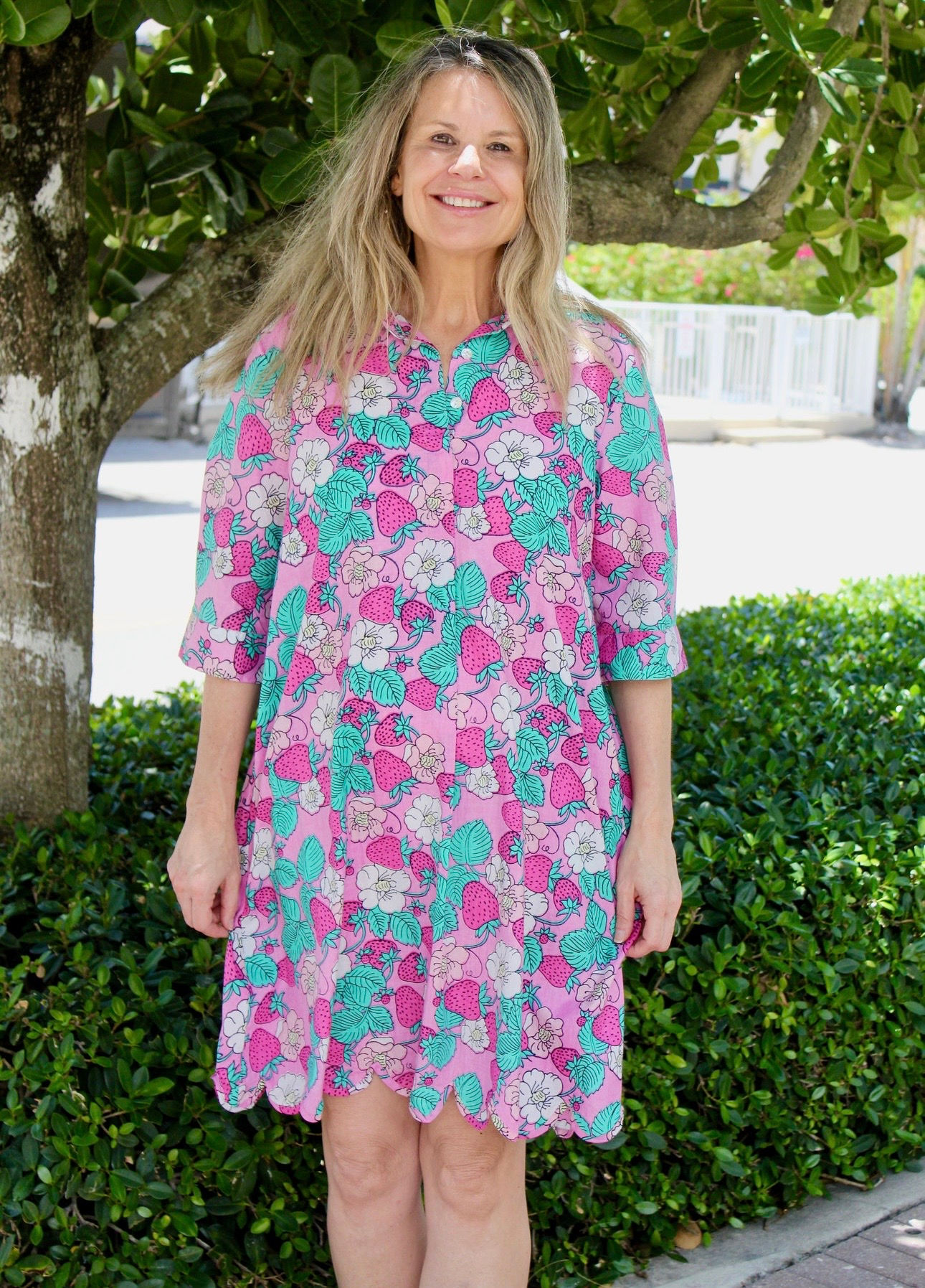 Scallop Delray Dress | Vintage Strawberries | Pink