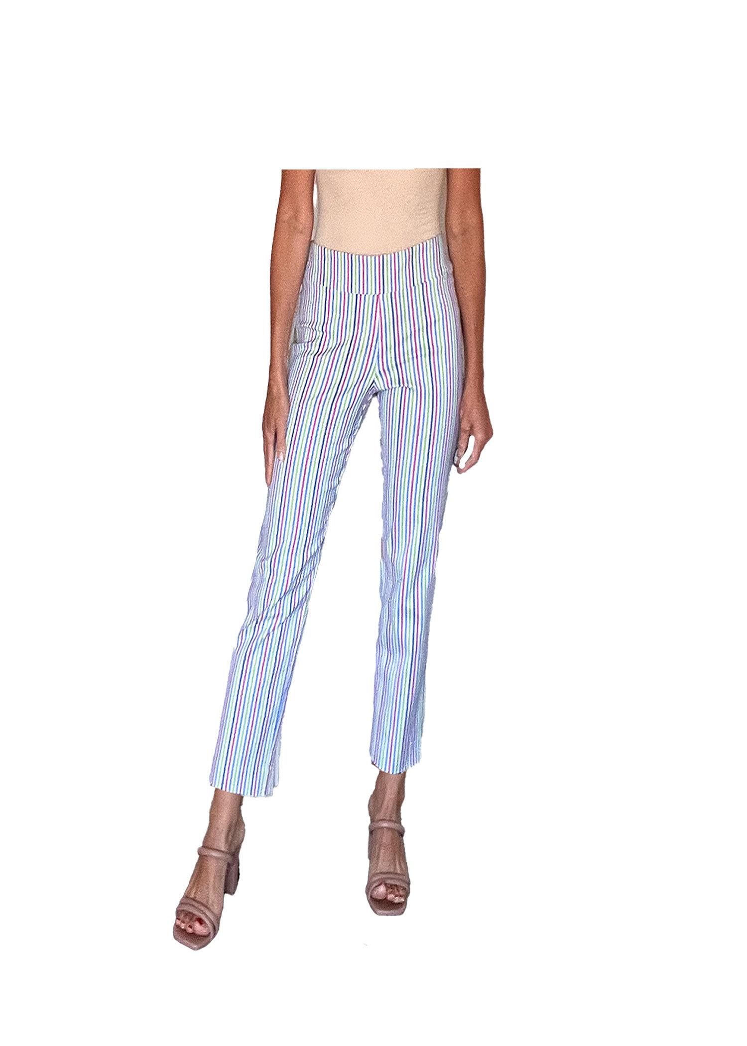 Krazy Larry Pull On Ankle Pant | White Multi Stripe