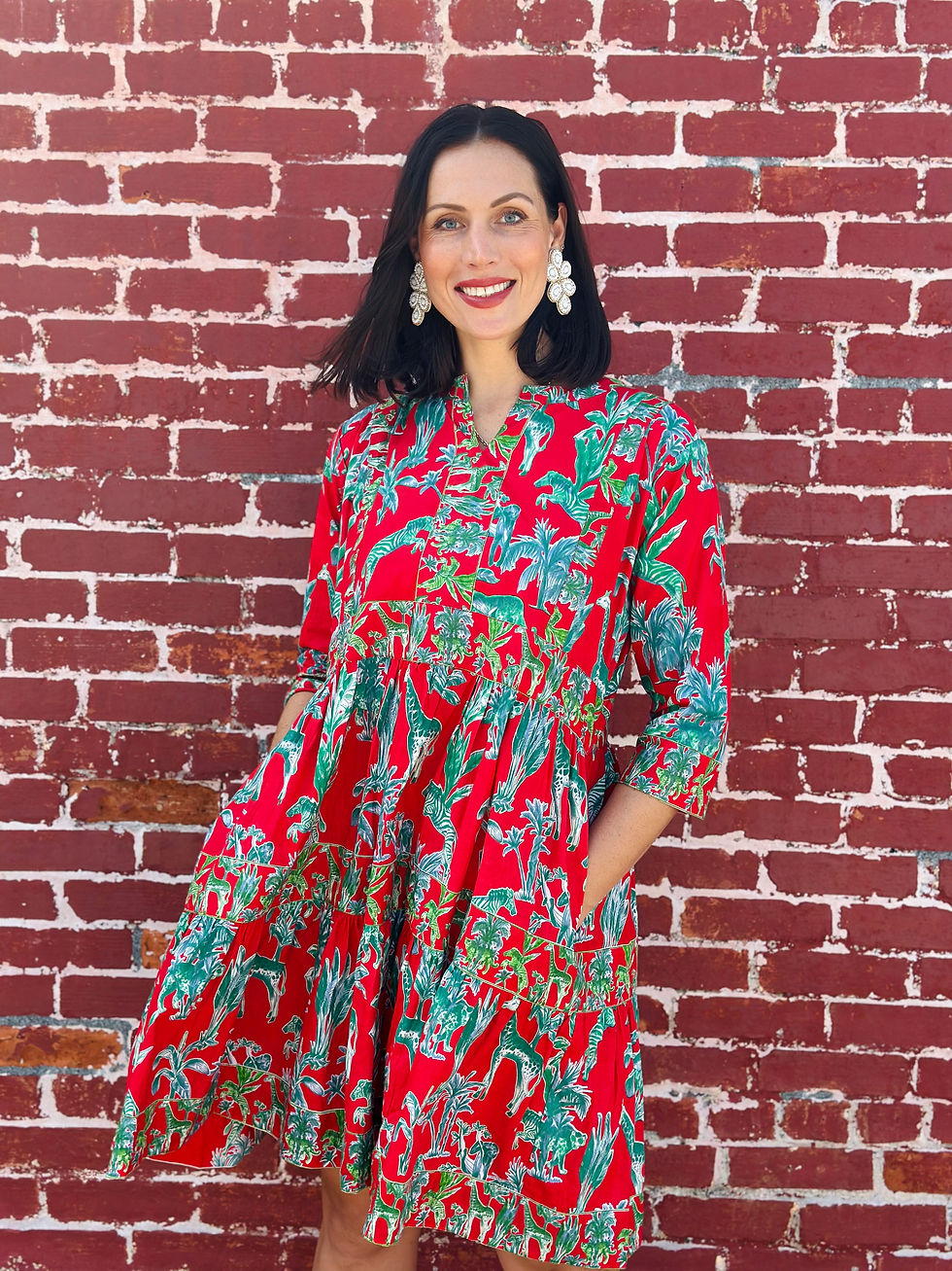 Willow Dress Short | Jungle Toile | Red/Green