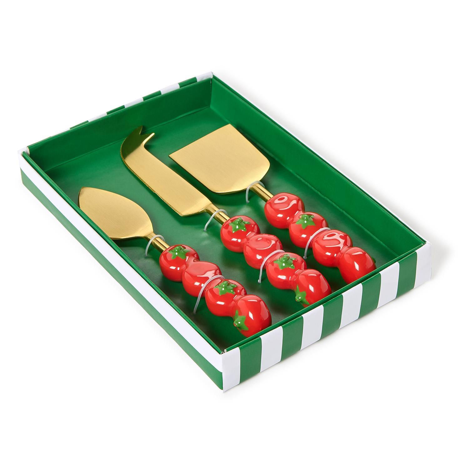 Tomato Set of 3 Cheese Knives in Gift Box (hand wash only) - Stainless Steel/Alu