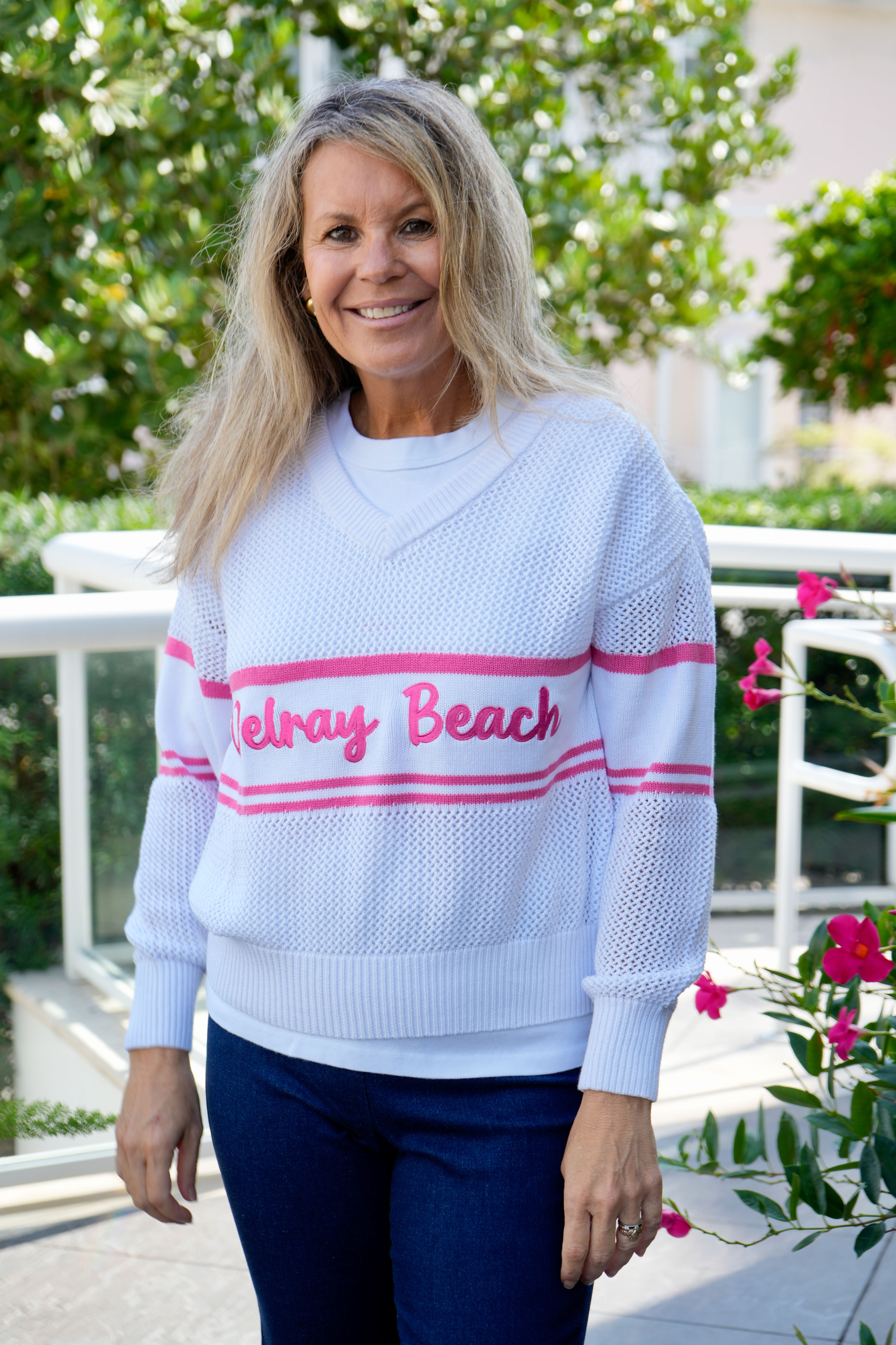 Crochet Sweater Delray Beach | White/Pink