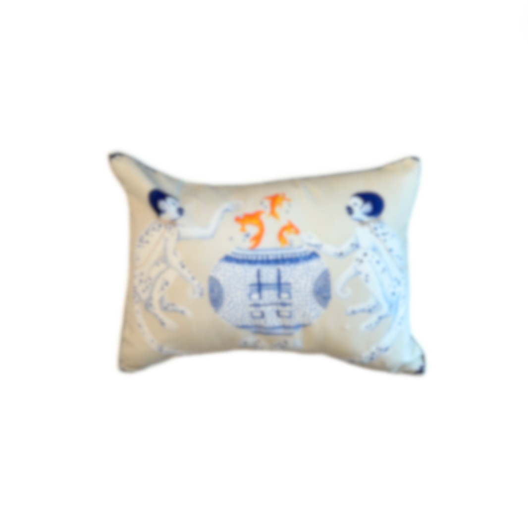 Paige Gemmel Pillow | Twin Monkeys Koi Fish | Blue/Orange