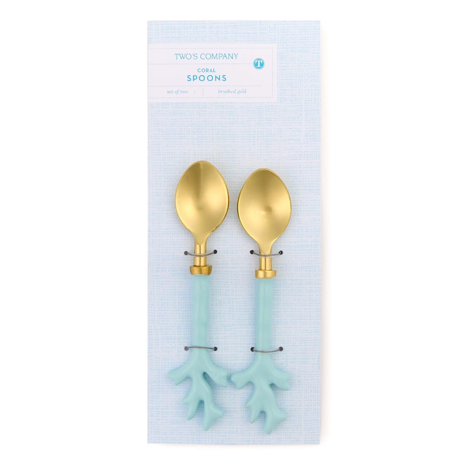 Set of 2 Seafoam Coral Spoons on Gift Card (hand wash only) - Stainless Steel/Al