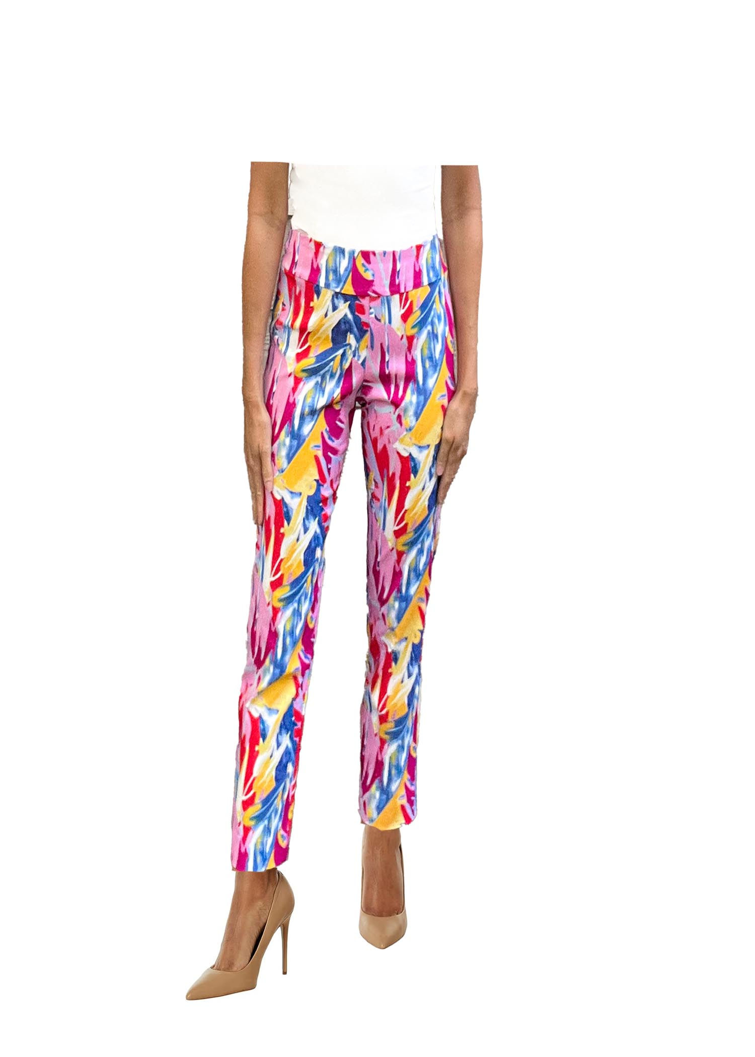 Krazy Larry Pull On Ankle Pant | Pink Abstract