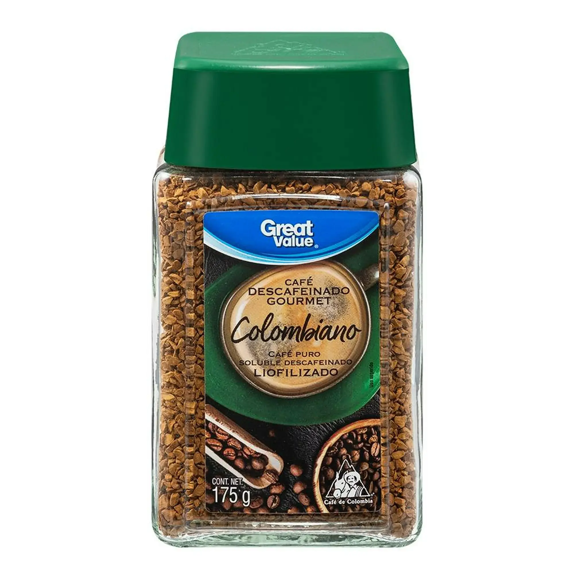 Café soluble Great Value descafeinado colombiano gourmet 175 g