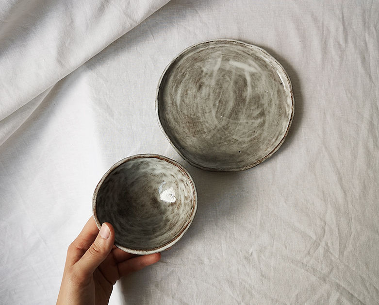 Thumbnail: Handpinched footed bowl and plate