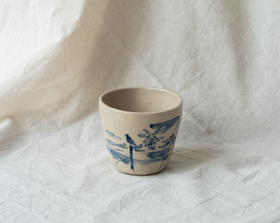 Thumbnail: Buzzard on a post, handpainted cup