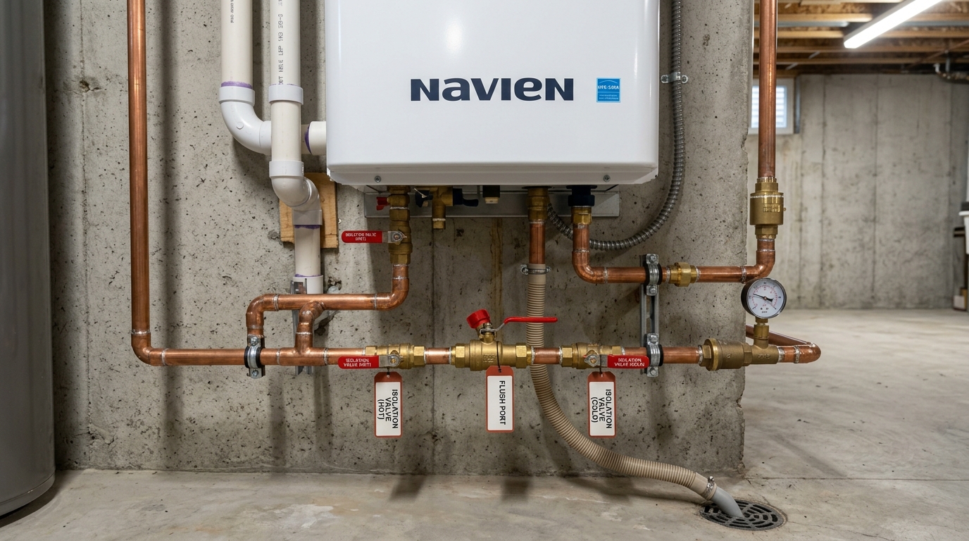 Rinnai Water Heater Installation — Descaled and Serviceable Install Layout