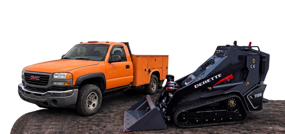 Atlas Mobile Heavy Equipment Repair GMC service truck and Derette 1100 compact track loader