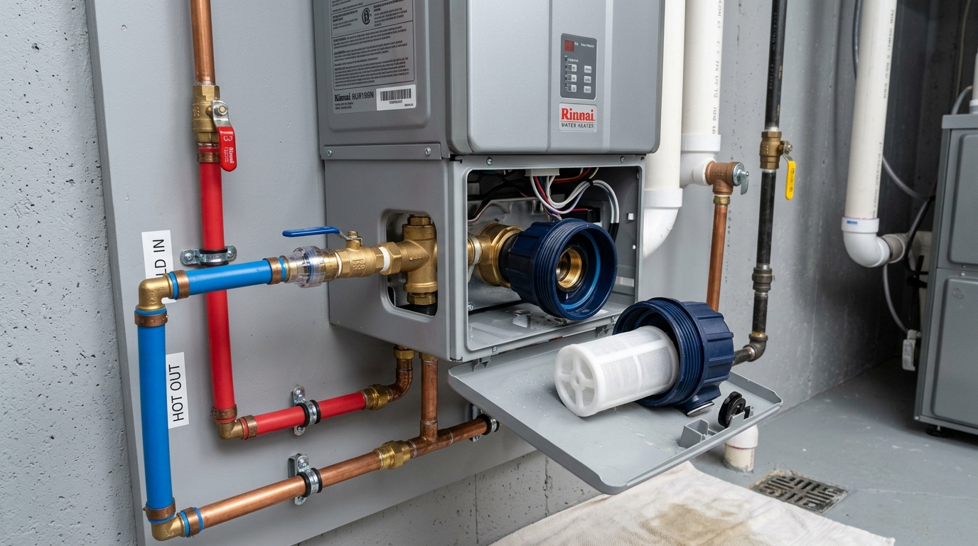 Rinnai Tankless Water Heater Maintenance — Filter Cleaning and Flow Checks