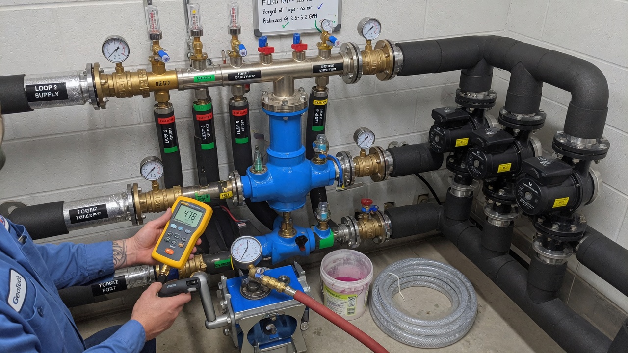 Carrier Geothermal Heat Pump Installation — Proper Flow and Loop Charging