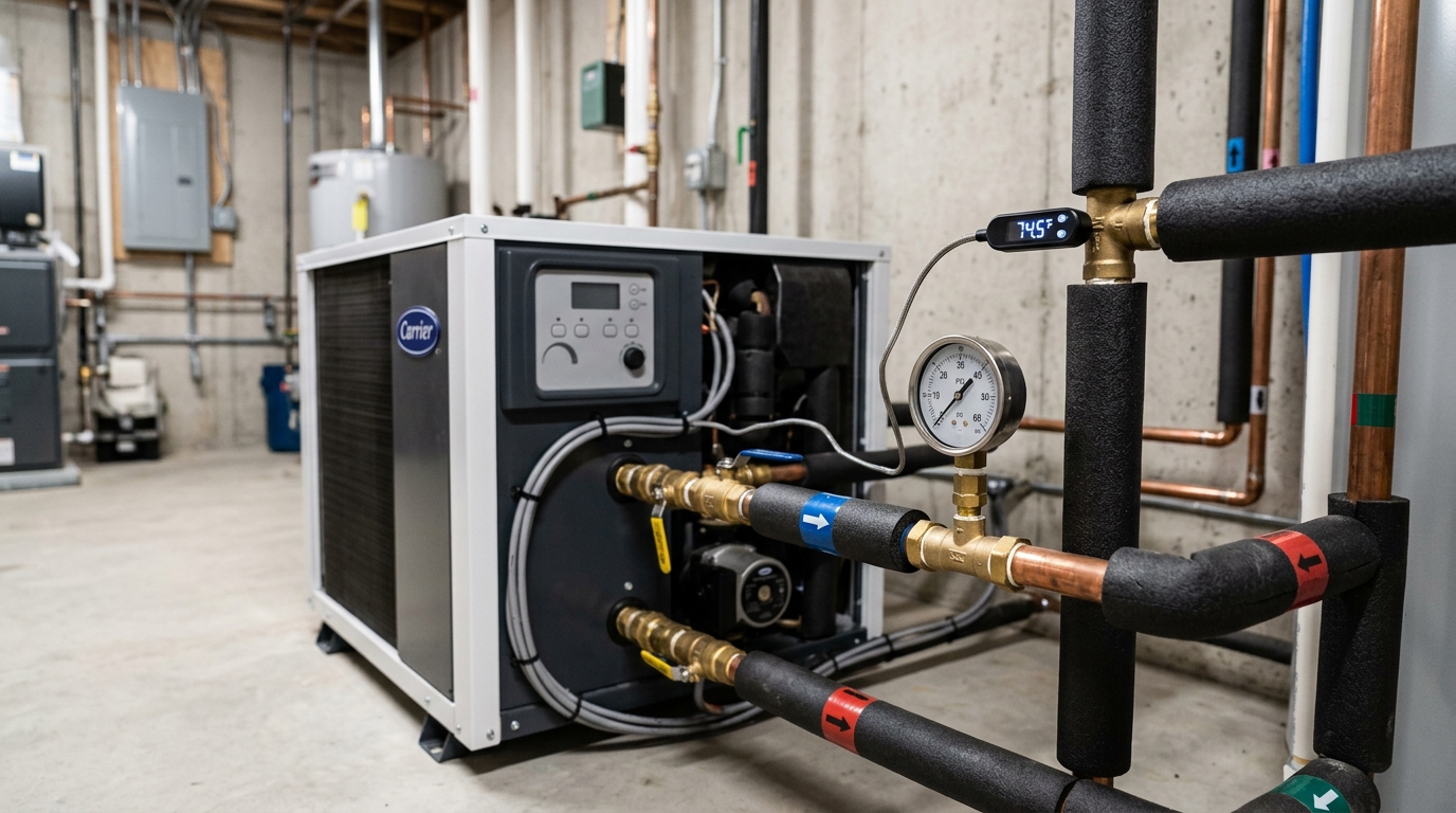 Carrier Geothermal Heat Pump Installation — Full System Startup and Verification