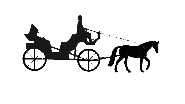 Black silhouette of a horse-drawn carriage with driver and single horse