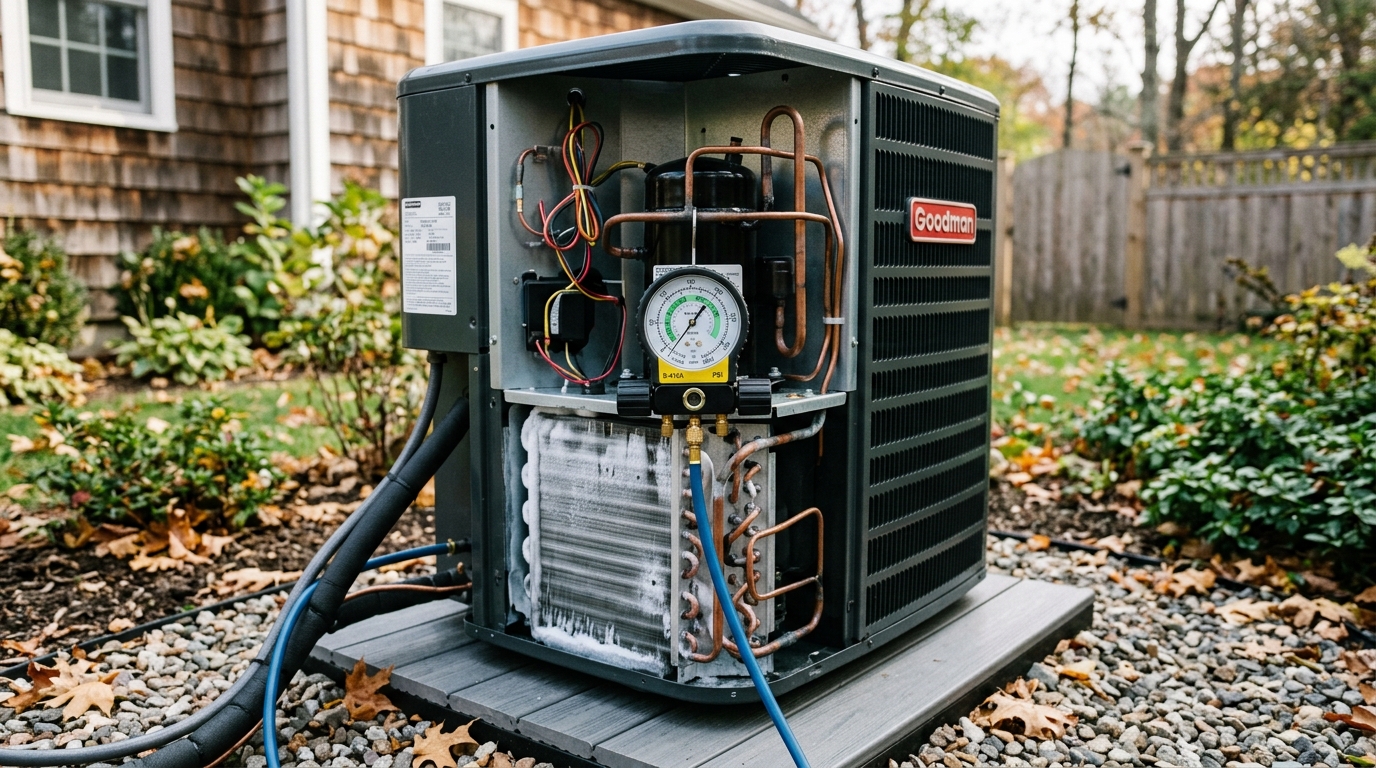 Goodman Heat Pump Maintenance — Refrigerant and Defrost Verification