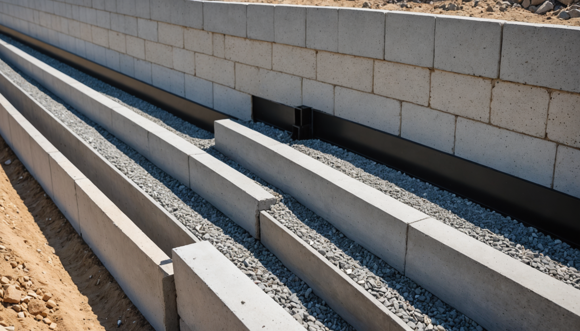Commercial Retaining Wall Installation - Integrated Drainage Behind the Wall