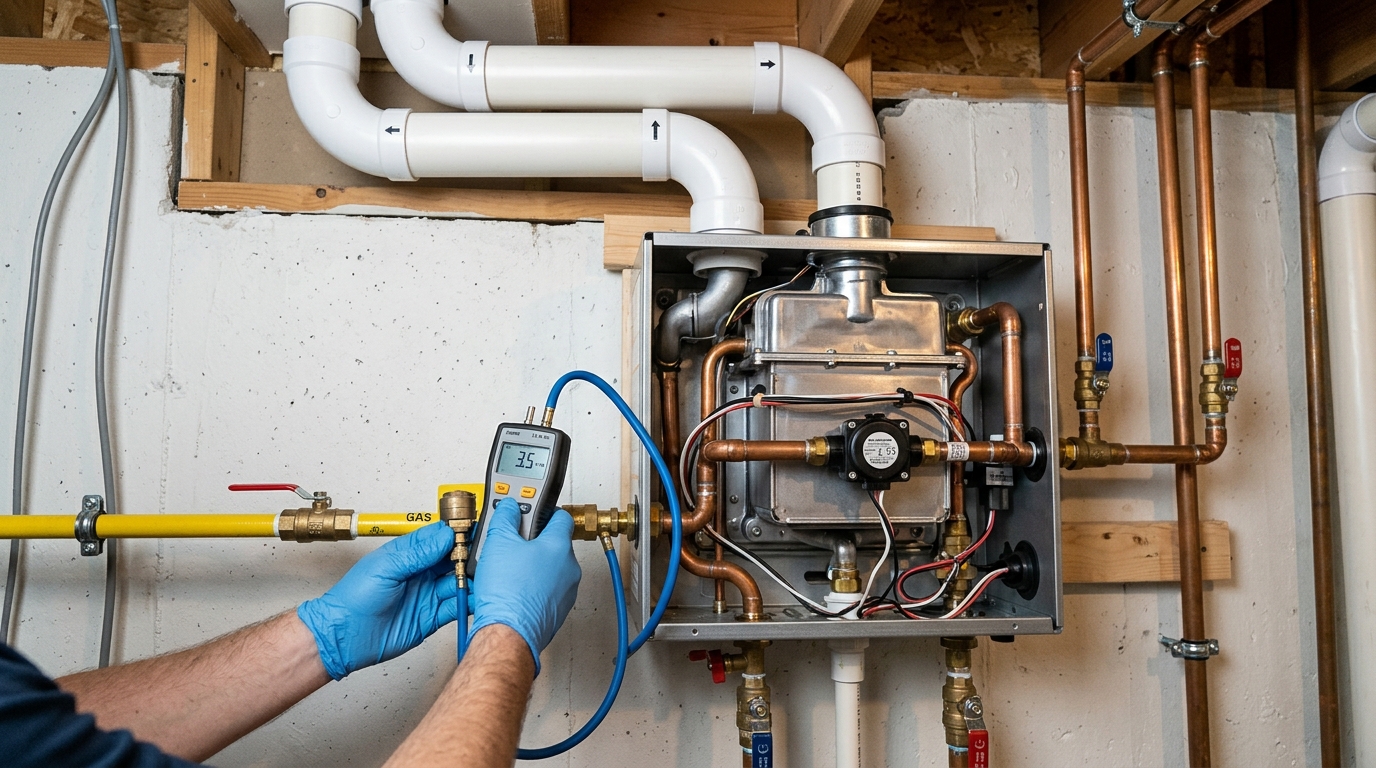 Navien Tankless Water Heater Repair — Gas, Venting, and Flow Checks