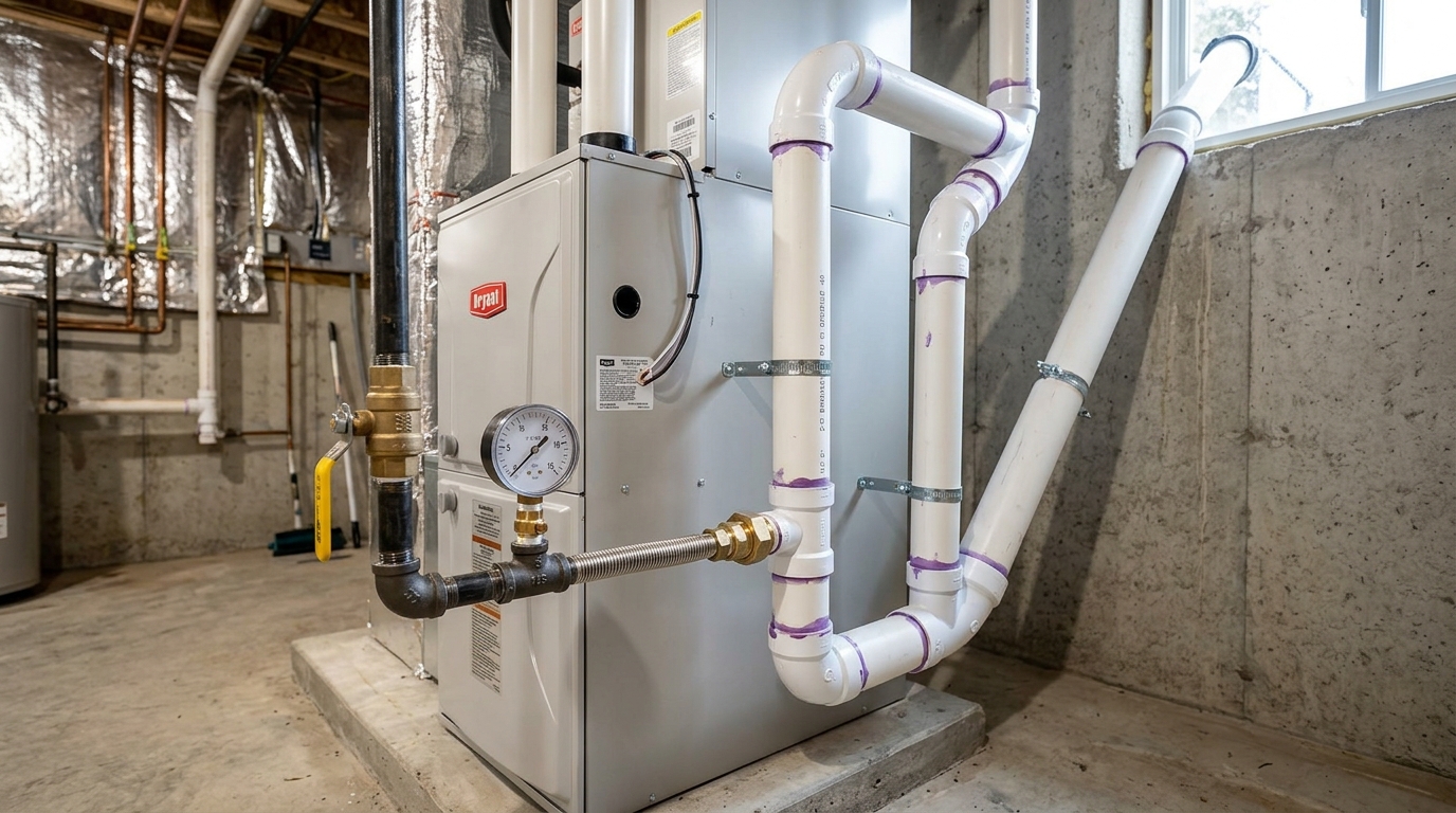 Bryant Furnace Installation — Safe Fuel and Vent Connections