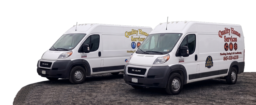 Quality Home Services plumbing, heating, and air conditioning service vans.