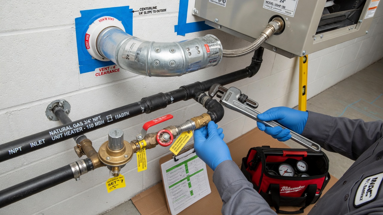 Commercial Unit Heater Installation — Proper Gas Piping and Venting Setup