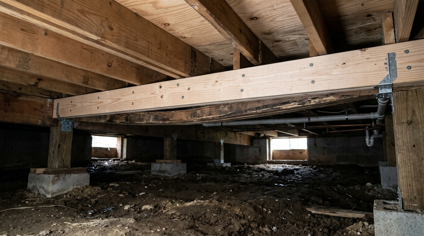 Sagging Floor Repair — Below-Floor Structural Inspection