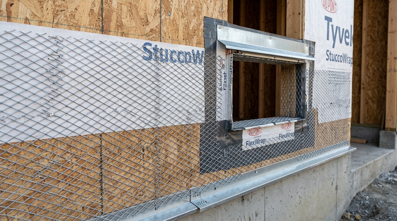 Stucco Installation — Sequenced Barrier and Flashing Prep