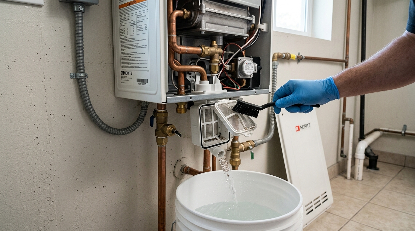 Noritz Tankless Water Heater Maintenance — Filter Cleaning and Flow Verification