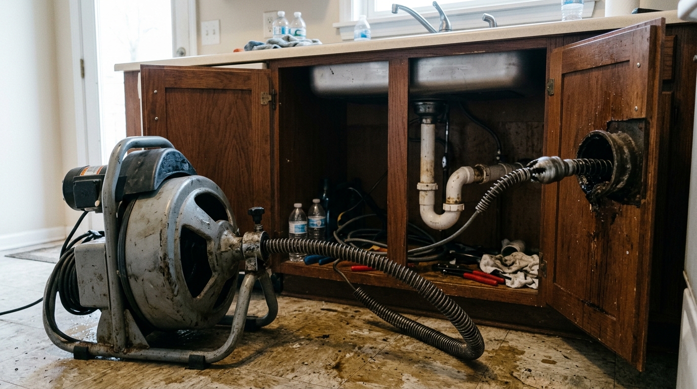Kitchen Drain Clearing — Trap Cleared Or Cable Run Next