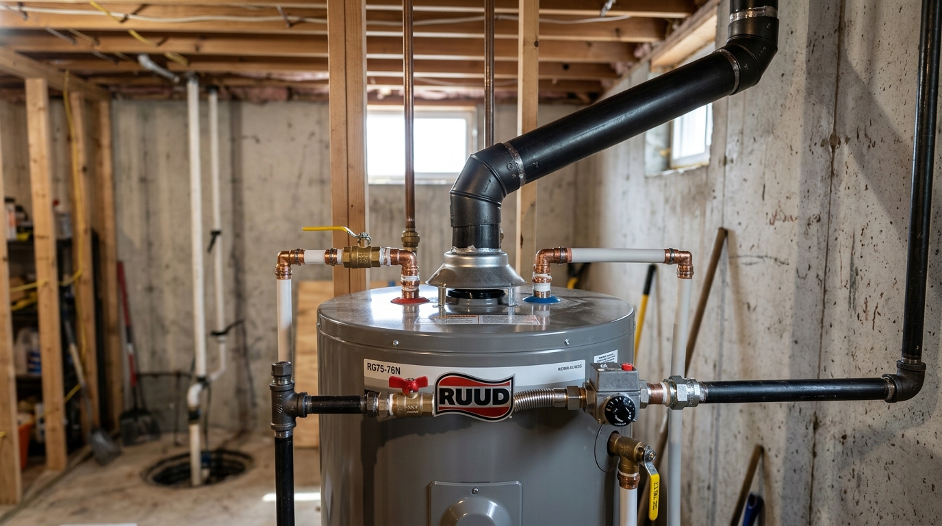 Ruud Water Heater Installation — Code-Compliant Venting and Piping
