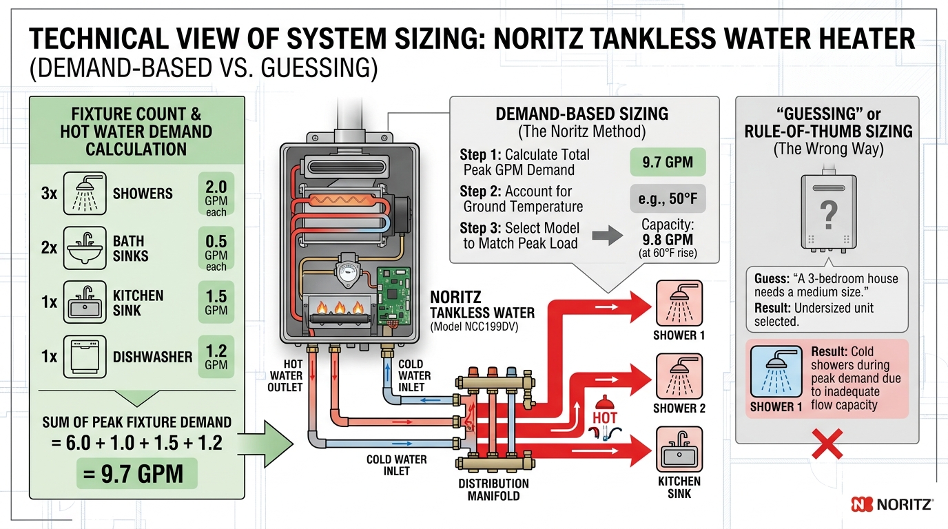 Noritz Tankless Water Heater Installation — Flow Rate Based Sizing
