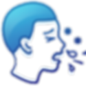 Allergy & Immunology: Icon of a person sneezing with floating particles (pollen or allergens) around their face.